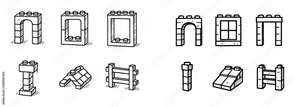 Fototapeta premium Construction icons with arch brick block minimal