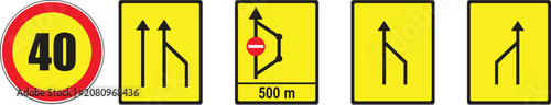 Fotografie Road signs for speed limit and lane directions