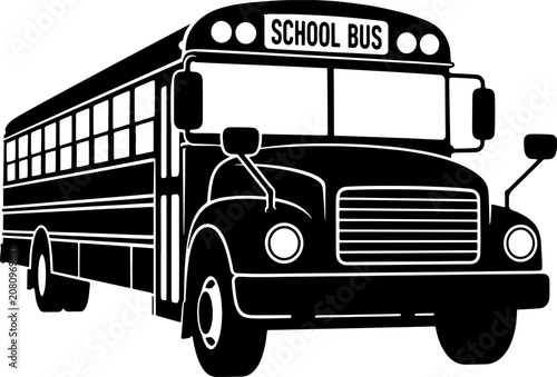 Black silhouette of school bus with text on top isolated on transparent background