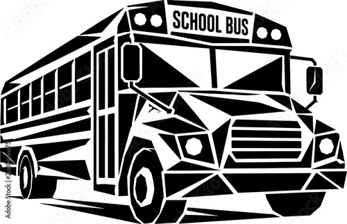 Geometric low poly black school bus with 