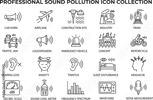 Tableau sur toile Professional Sound Pollution Icon Collection Premium Editable Outline Vector Set