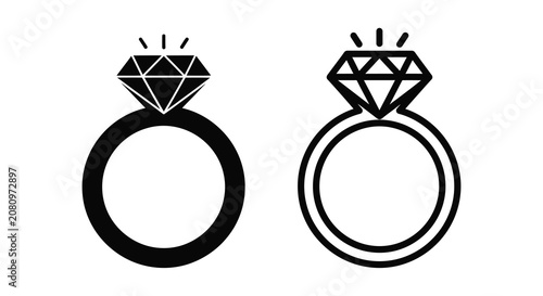 Two Diamond Rings In Black Silhouette ring