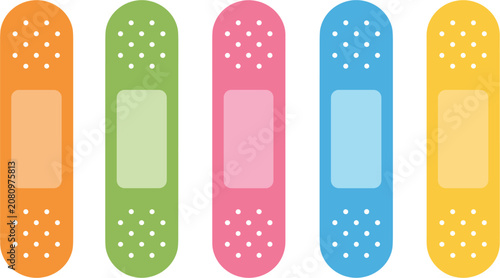 Tableau sur toile Colorful medical bandage plaster vector set, first aid adhesive bandages collect