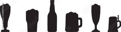 Fotografie Naive beer silhouette set, variant flat black beer
