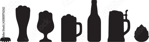 Fotografie Naive beer silhouette set, variant flat black beer