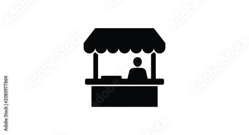 Market stall with vendor simple black silhouette