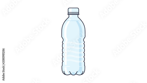 Simple and clean illustration of a clear plastic water bottle filled with refreshing water is presented as a symbol of hydration and health.