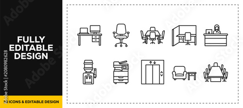 Tableau sur toile flat vector illustration line art icon bundle set design covering office meeting