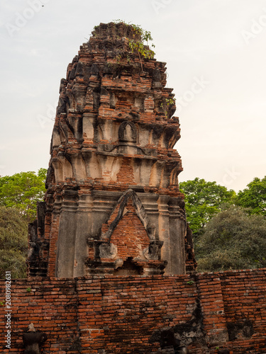 Ancient brick temple ruin in Ayutthaya, Thailand