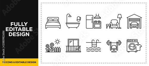Foto flat vector illustration line art icon bundle set design covering swimming pool
