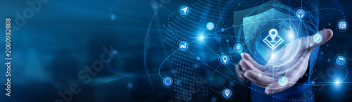 Konstfotografi Cartographer hand-holds GEOGRAPHIC INFORMATION SYSTEM global network