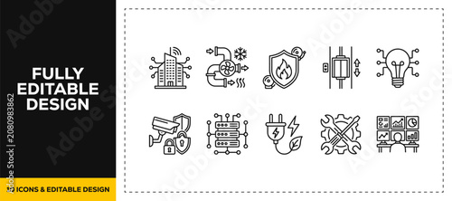 Obraz na plátně flat vector illustration line art icon bundle set design covering eco friendly g