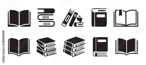 Bild auf Leinwand Collection of vector book icons for reading and education, symbol set, graphic design