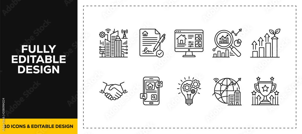 Naklejka premium flat vector illustration line art icon bundle set design covering corporate partnership teamwork and business contract elements for modern digital app UI UX graphic project