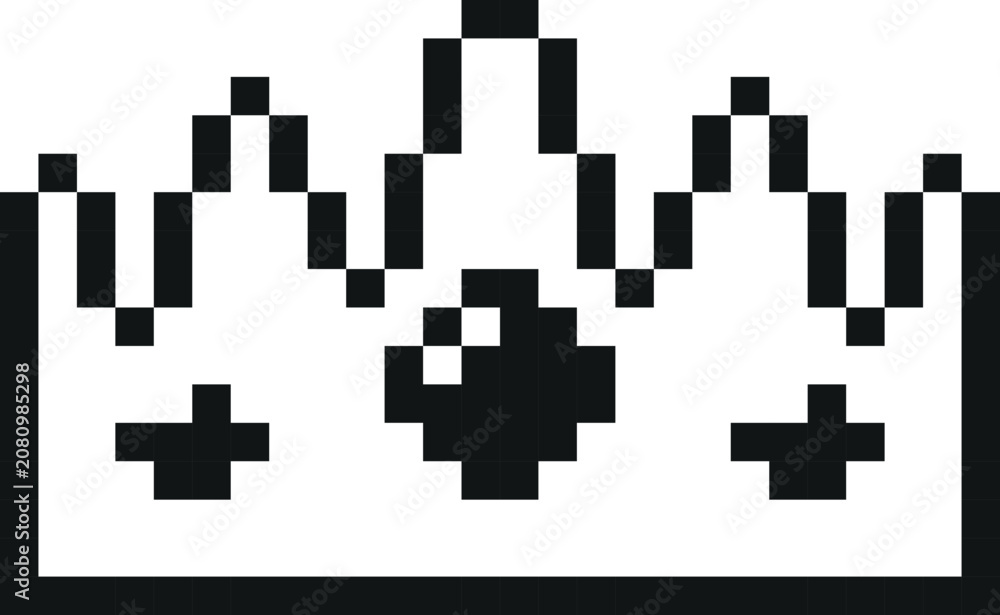 Obraz premium A monochrome pixel art crown silhouette on a white background, 8-bit.