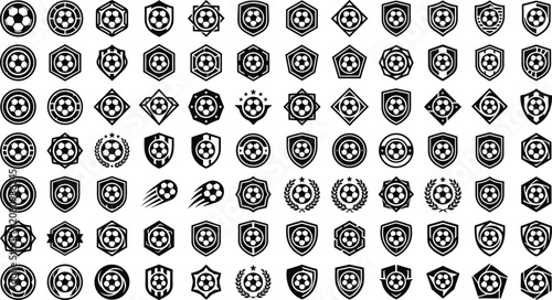 фотографія Football club emblem linear icons collection with triangular badges laurel crown