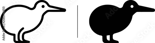 Photos Kiwi bird line art and solid black silhouette icon set with wildlife silhouette