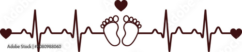 Fotografie Baby footprints heartbeat graphic motherhood and new parent illustration