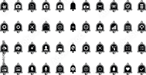 Camera Notification Bell Icons Set for Photography App Alerts and User Interface