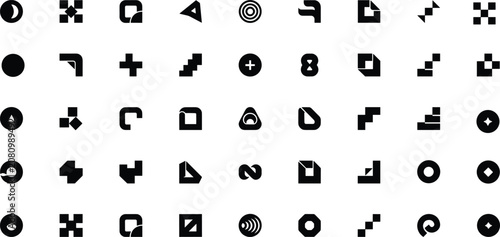 Modern Abstract Geometric Black Glyph Logo Icon Vector Collection Set