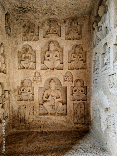 The Kanheri Caves, a spectacular group of over 100 ancient, rock-cut Buddhist monuments carved into basalt outcrops within the dense forests of Mumbai's Sanjay Gandhi National Park, Mumbai India 
