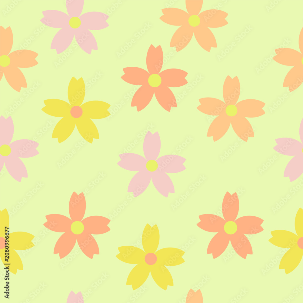 Obraz premium Seamless pattern with colorful cherry blossoms on light background