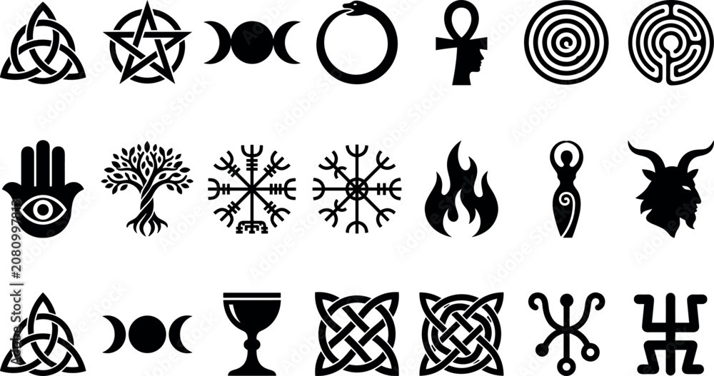 Fototapeta premium Ancient pagan esoteric symbols occult wicca and celtic knots black silhouette vector set in image_25dd3d.png