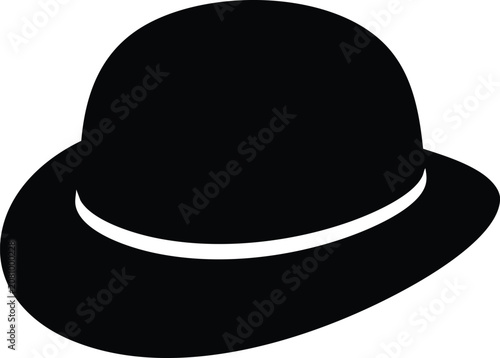 Tableau sur toile Black bowler hat silhouette on a plain white background
