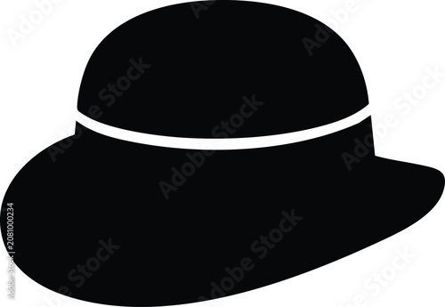 Tableau sur toile Black silhouette of a classic bowler hat with a thin white band