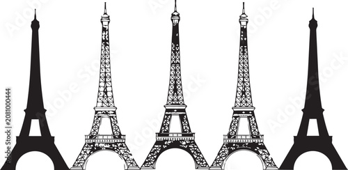 Tableau sur toile Eiffel Tower silhouettes in varying detail against a white background signifying