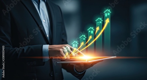 Real estate investment growth concept with digital tablet and house icons