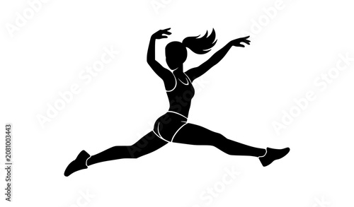 Photos Sporty Woman Airborne Straddle Jump Black Silhouette Vector Isolated on White Ba