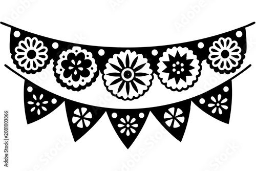 Vibrant Mexican Decorative Paper Banner Vector Illustration for Cultural Event Designs