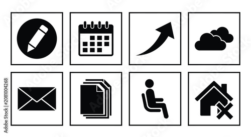 Collection Of Black Flat Icons On White Background