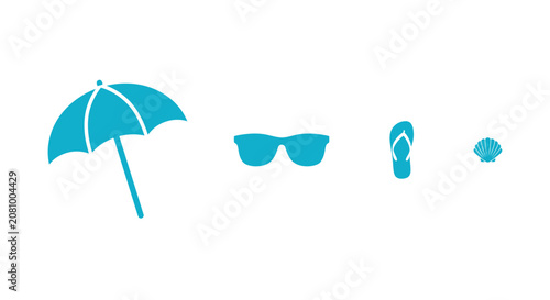 Beach Icons Parasol Sunglasses Flip flop And Seashell Flat Vector Illustration