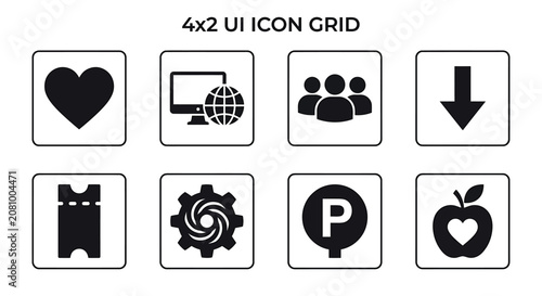 Collection Of Eight Flat Black Ui Icons On White Background
