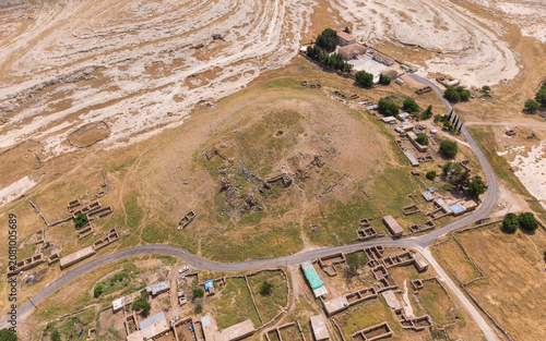 Aerial View of Sogmatar Ancient City in Sanliurfa, Turkiye – Sacred Ruins, Rock Tombs and Ancient Mesopotamian Heritage