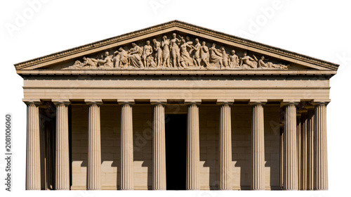 Canvastavla Classical Greek building facade with Doric columns and pediment sculpture, isola