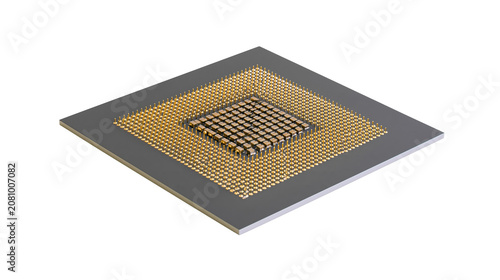 Quadro su tela Square computer processor with gold pins, isolated on transparent background