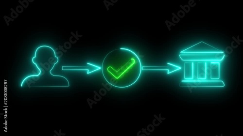 Neon payment and secure online banking transaction concept. , verifying digital transfer through , safe, and seamless financial service. neon icon 4k video black background