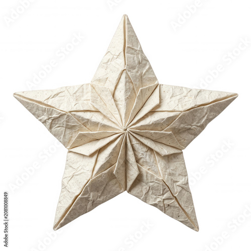 White crumpled paper star decoration view isolated on a transparent background