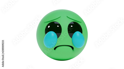 Φωτογραφία Green crying emoji face with blue tears, isolated on transparent background