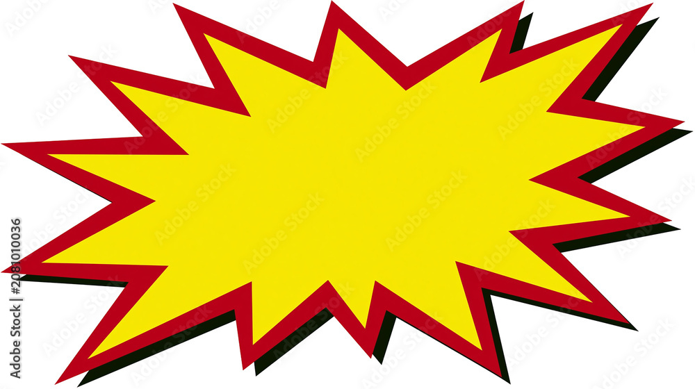 Fototapeta premium Yellow starburst shape with red border, isolated on transparent background