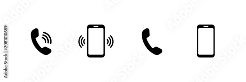 Fotografija Set of four black phone icons on a white background showing incoming call, ringi