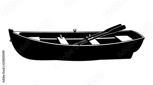 Photos Black Silhouette Of A Rowboat With Oars On White Background
