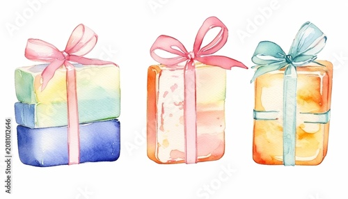Watercolor soap set with ribbon and pastel background
