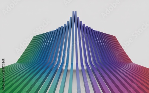 Colorful 3D Geometric Shape Structure with Rainbow Gradient Bars and Lines