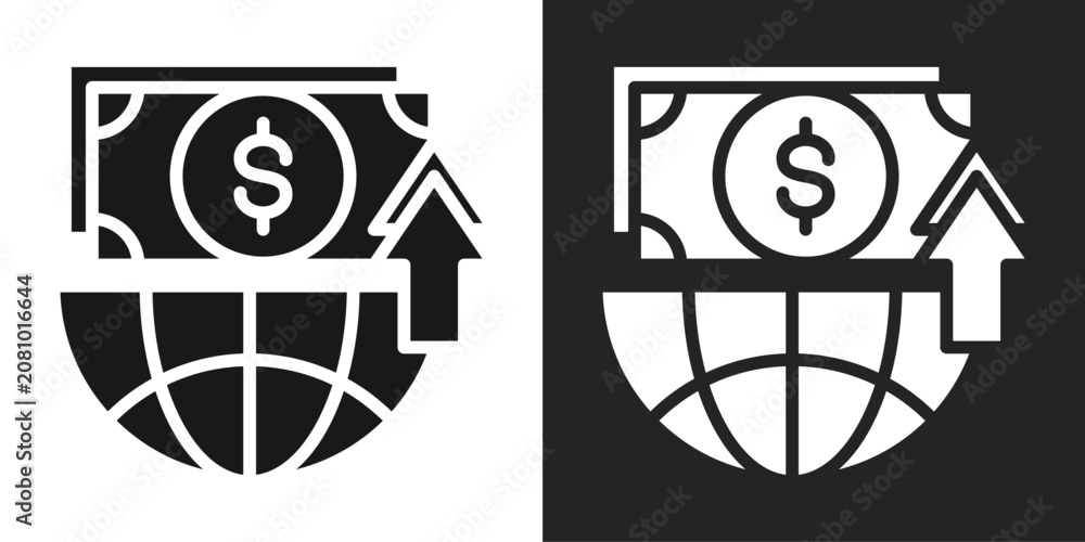 Fototapeta premium Global Finance Icon In Black And White Glyph Style