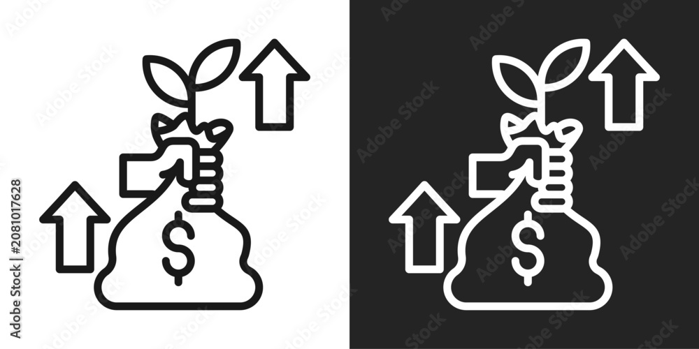 Naklejka premium Financial Growth Icon In Black And White Line Style