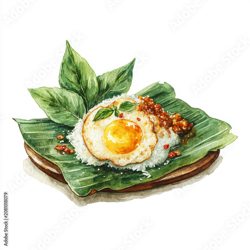 Nasi Lemak Malaysian Rice Dish Isolated on White Background generative ai